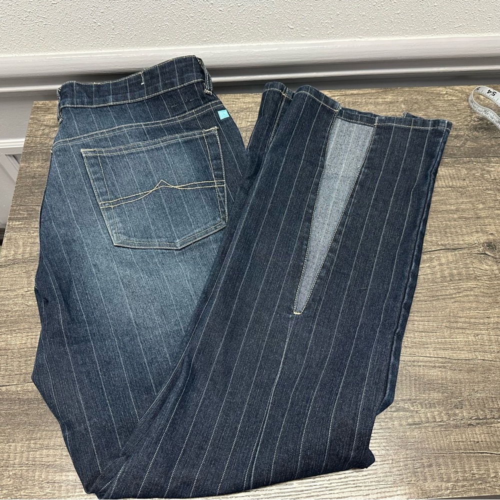 Azzure Blue Pinstripe Jeans with Slit Back Hems (1052) Sz 34W